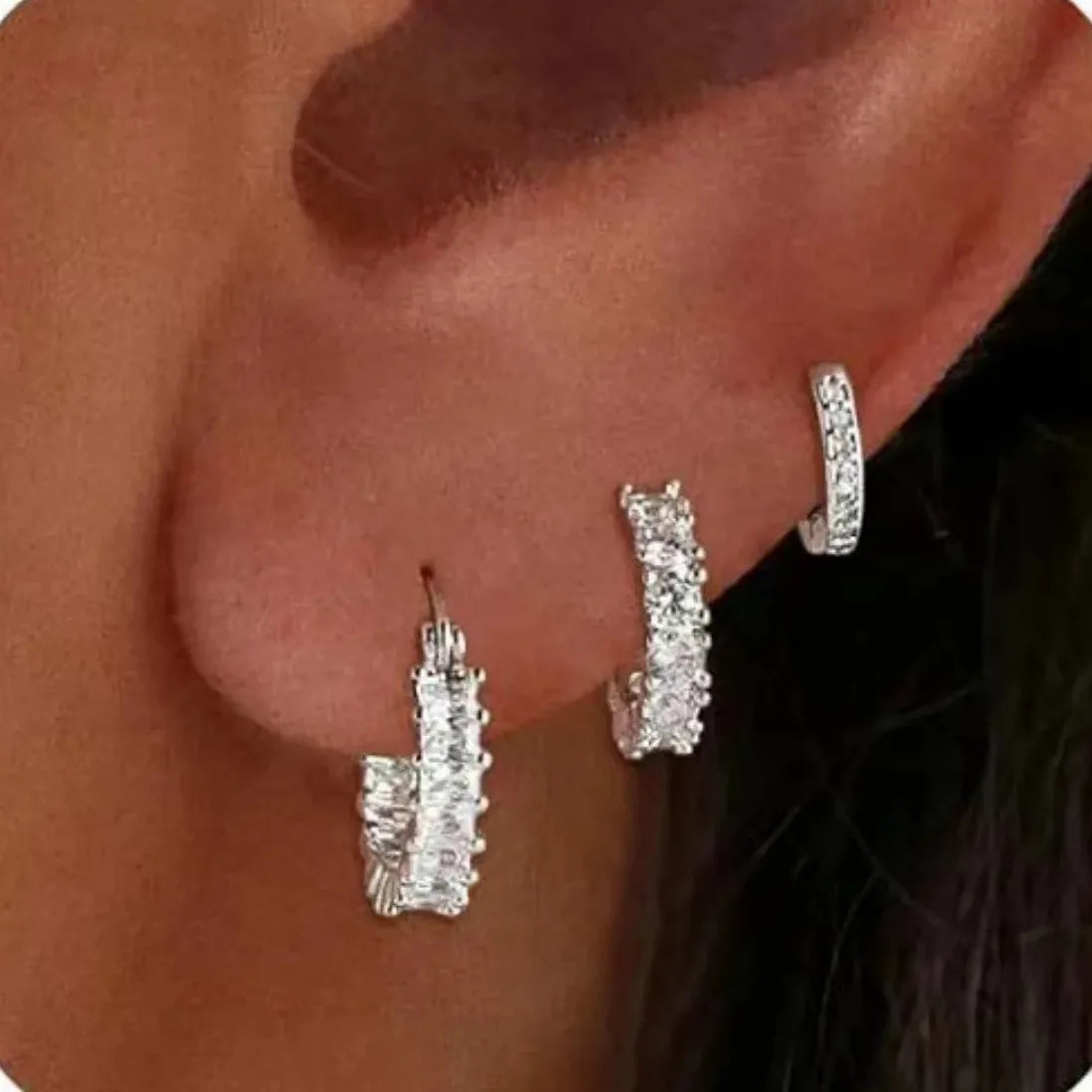 3Pcs Vintage Zircon Geometric Hoop Earrings for Women Classic Jewelry Gifts