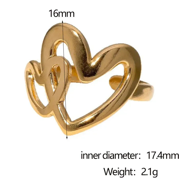 Adjustable Stainless Steel Open Heart Ring for Women Men Romantic Gift Jewelry