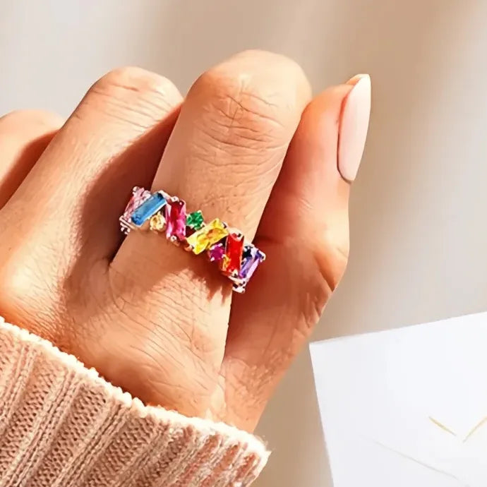 Trendy Geometric Brass Ring with Colorful CZ for Women Party Accessories