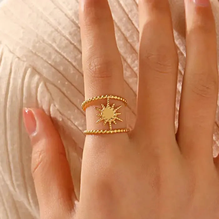 Stainless Steel Double Layer Star Ring Geometric Hollow Unisex Jewelry Gift
