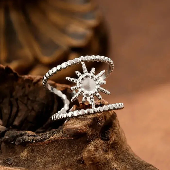 Stainless Steel Double Layer Star Ring Geometric Hollow Unisex Jewelry Gift