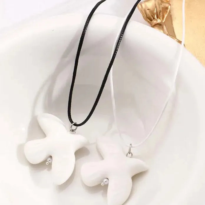White Peace Dove Pendant Necklace Women Vintage Adjustable Rope Chain Jewelry
