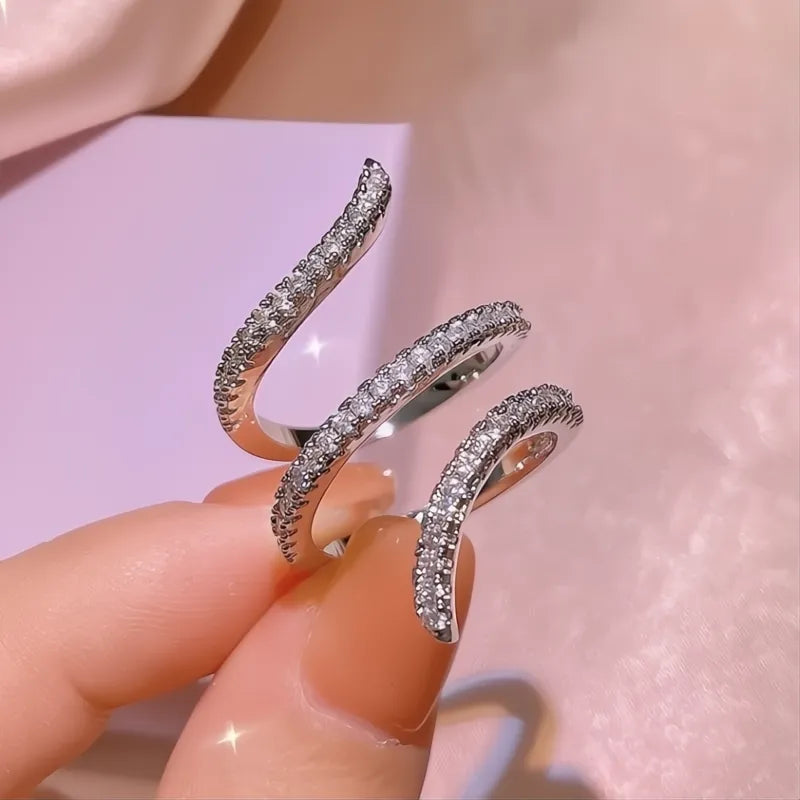 One Size Adjustable Wrapped Finger Ring for Women Silver Color Full Paved Sparkling CZ Cubic Zirconia Statement Jewelry