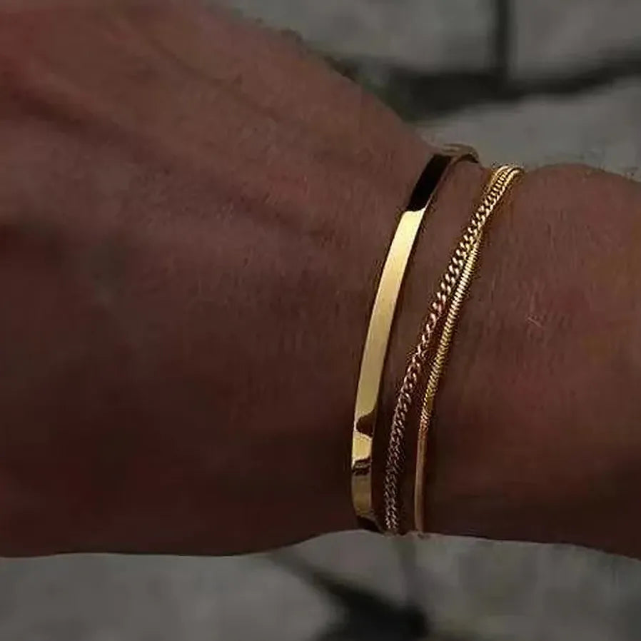 Stainless Steel Cuban Chain Bracelet Men Hip Hop Punk Multi Layer Bangle