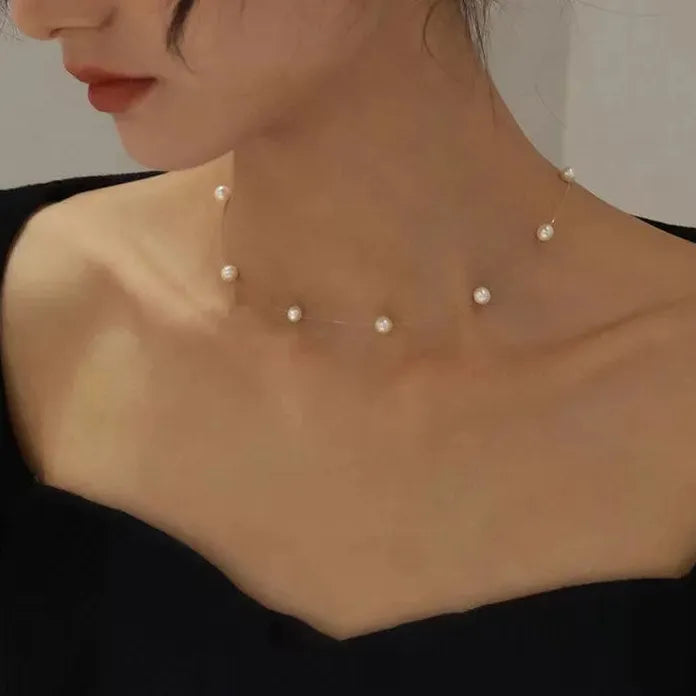Gold Pearl Pendant Choker Necklace for Women Kpop Goth Zinc Alloy Jewelry