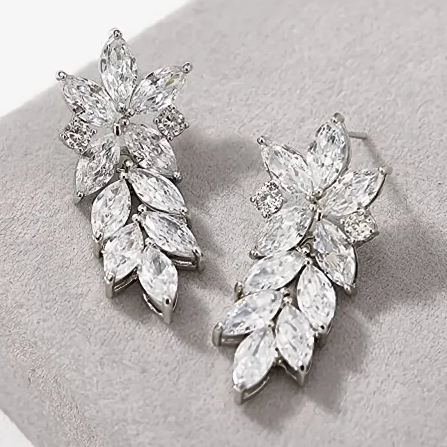 Geometric Cubic Zirconia Drop Earrings Silver Bridal Jewelry 2022 Brass Alloy