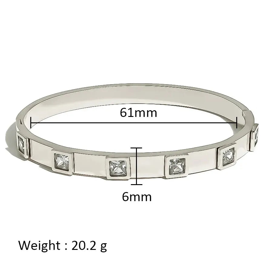 Waterproof Stainless Steel Multicolor Crystal Zirconia CZ Bangle Bracelet Women