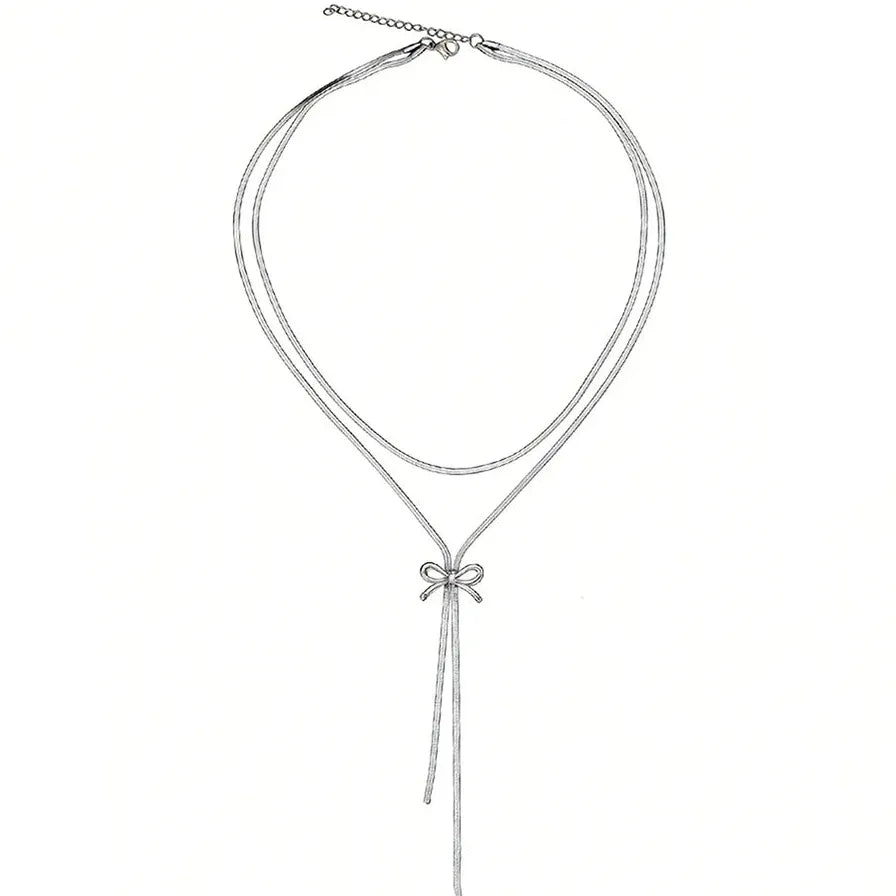 French Style Retro Minimalist Bow Necklace for Women Stainless Steel Pendant Jewelry