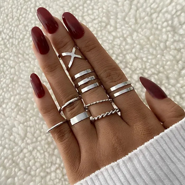 6Pcs Gold Geometric Open Mood Tracker Rings Set for Women Fashion Jewelry