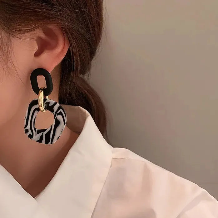 Exaggerated Zebra Pattern Acrylic Geometric Square Drop Earrings for Women Fashion Jewelry