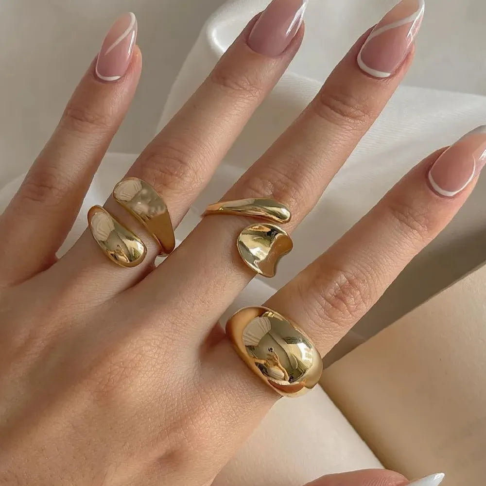 3Pcs Punk Metal Open Rings Set Vintage Y2K Fashion Jewelry for Women Men Party