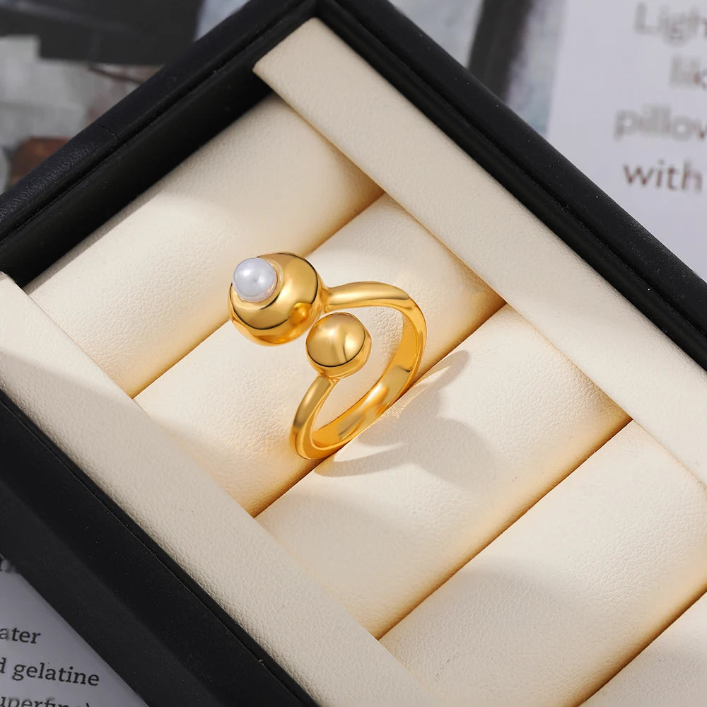 Double Round Adjustable Stainless Steel Pearl Knuckle Ring Hiphop Rock Jewelry Gift
