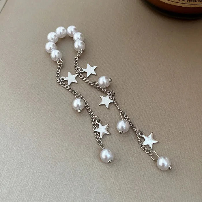Adjustable Pearl Beaded Tassel Clip Earrings Non-Pierced Ear Cuff Gift