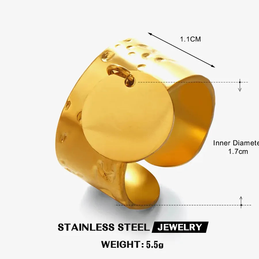 Stainless Steel Geometric Round Wide Chunky Rings for Men Women Wedding Bands