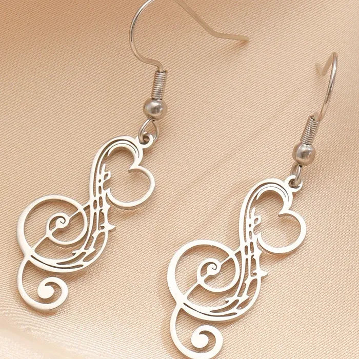 Stainless Steel Musical Note Heart Drop Earrings for Women Gift