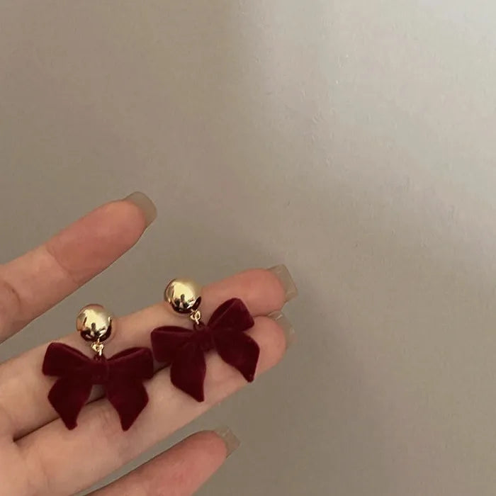Vintage Black Zinc Alloy Bowknot Drop Earrings for Women Y2K Jewelry