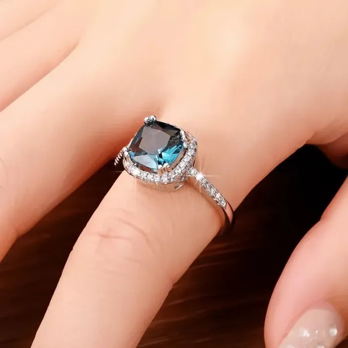 Classic Cushion Shape Blue Cubic Zirconia Women’s Wedding Anniversary Ring