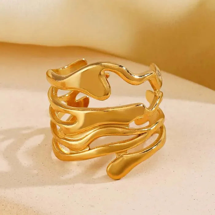 Stainless Steel Geometric Mood Tracker Ring for Women Gold Tone Jewelry