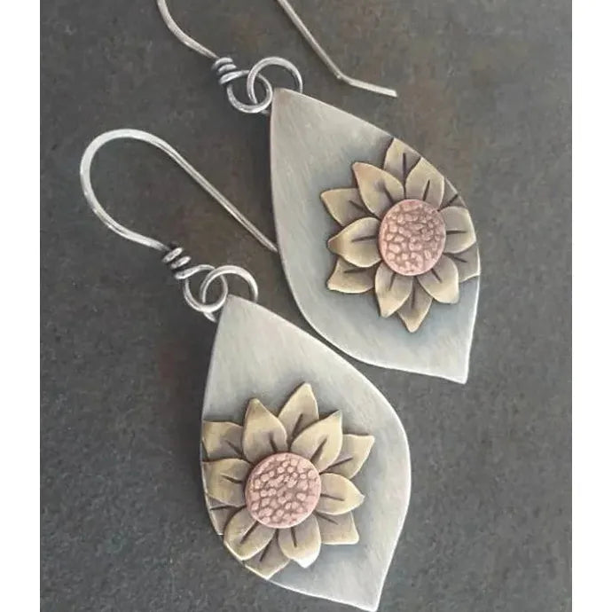 Retro Geometry Leaves Sunflower Zinc Alloy Women's Ethnic Bohemian Earrings