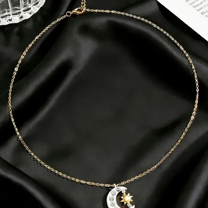 Vintage Zinc Alloy Moon Sun Jewelry Set for Women Necklace Earrings Ring Bracelet