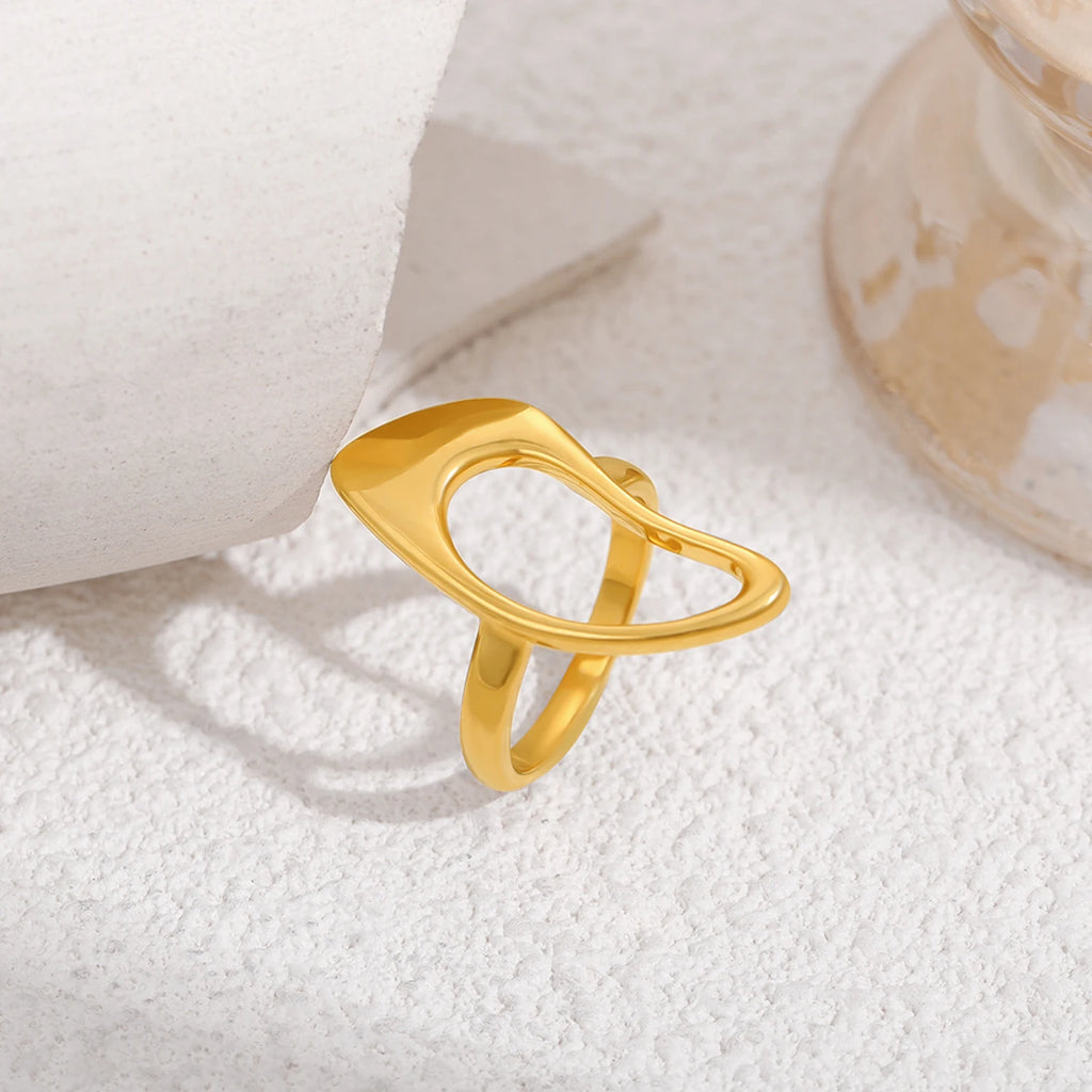 18K Gold Plated Stainless Steel Geometric Hollow Out Minimalist Ring for Women