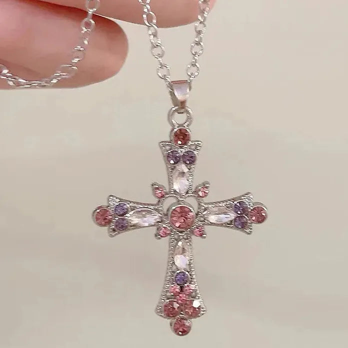 Gothic Cuban Chain Cross Pendant Necklace Unisex Vintage Fashion Jewelry
