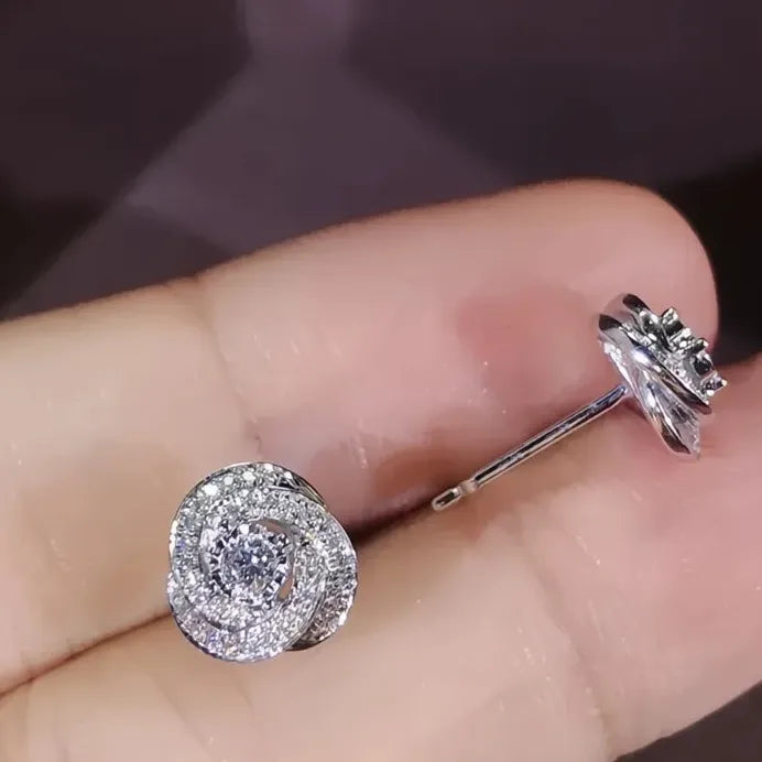 Geometric Rose Cubic Zirconia Stud Earrings for Women Wedding Jewelry
