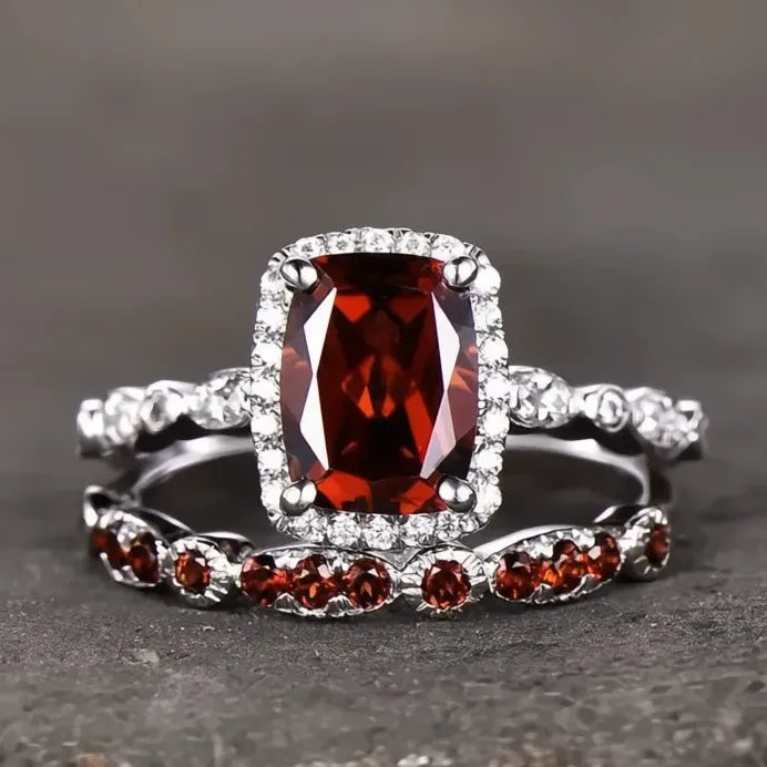 Brass Red CZ Bridal Wedding Engagement Ring Set Jewelry Collection