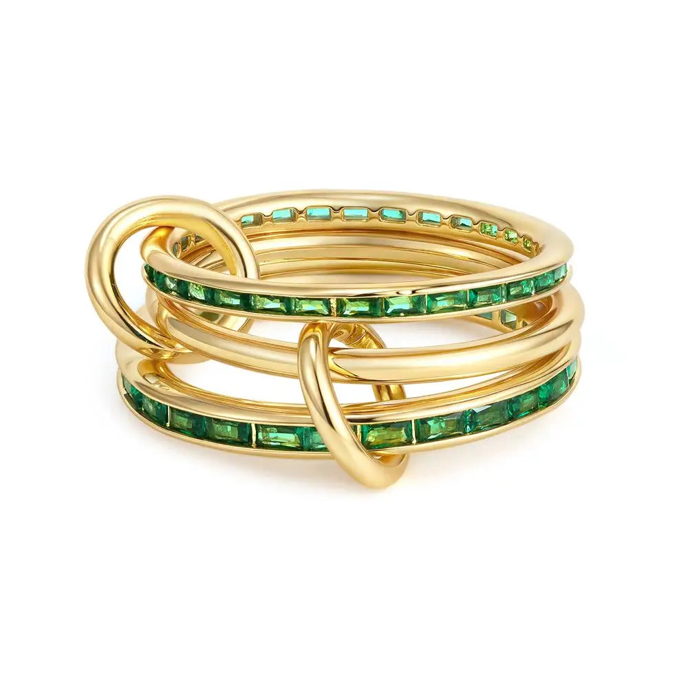 Chunky Gold Plated Stainless Steel Zircon Multilayer Everly Stacked Ring Eternity Jewelry