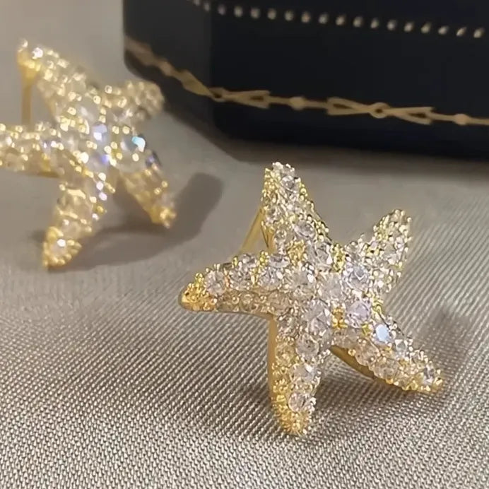 Gold Star Cubic Zirconia Stud Earrings for Women Wedding & Party