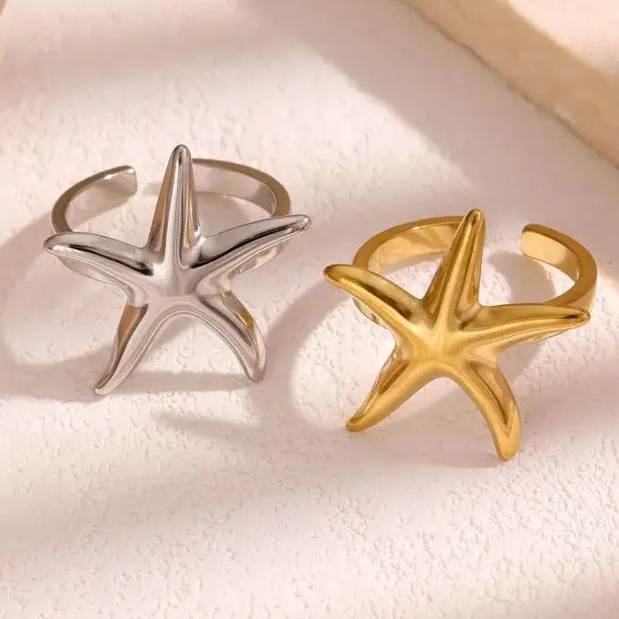 Bohemian Adjustable Stainless Steel Starfish Ring Unisex Jewelry Accessory
