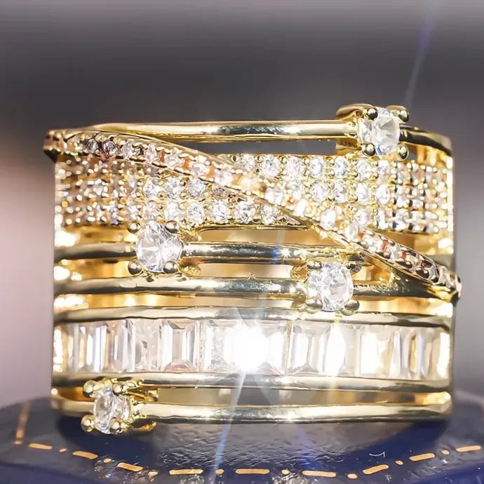 Hollow Out Multilayer Women’s CZ Ring Brass Geometric Luxury Party Jewelry