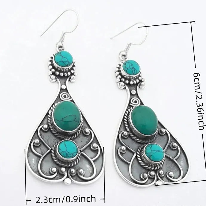 Bohemian Retro Geometric Drop Earrings Women’s Ethnic Imitation Turquoise Jewelry