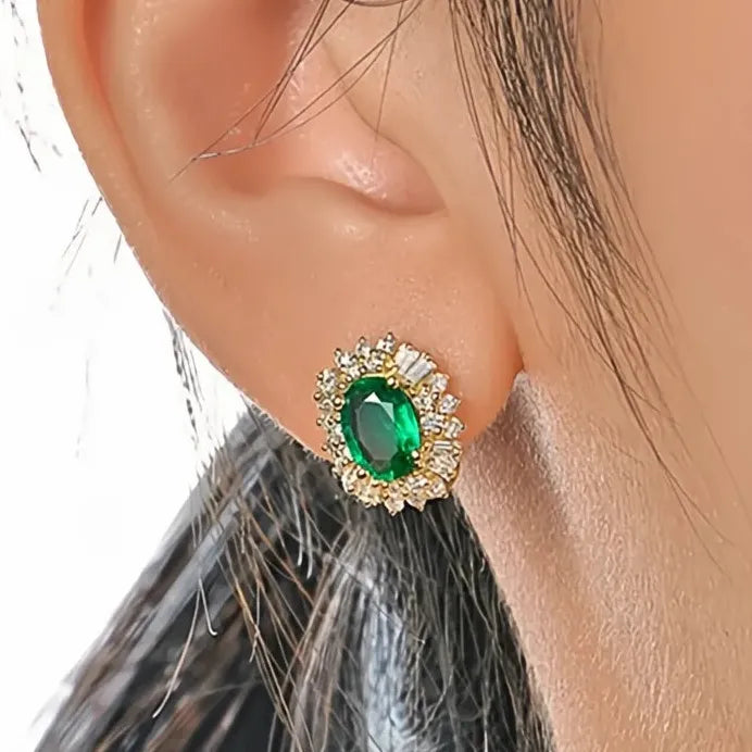 Women's Green Cubic Zirconia Geometric Hoop Earrings Brass Wedding Jewelry