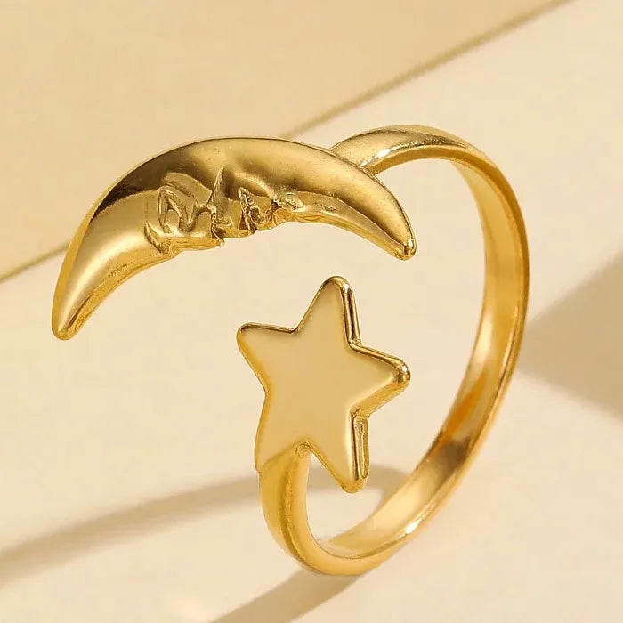Adjustable Black Pentagram Star Ring Stainless Steel Fashion Jewelry Gift