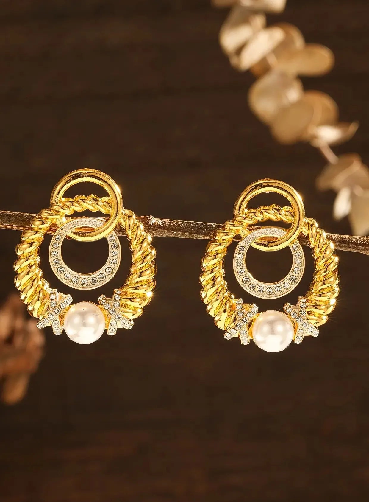 Twisted Thread Circle Drop Earrings Gold Metal Zinc Alloy Women's Jewelry