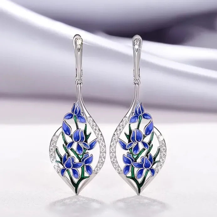 Luxury Blue Flower Cubic Zirconia Drop Earrings for Women Wedding Jewelry
