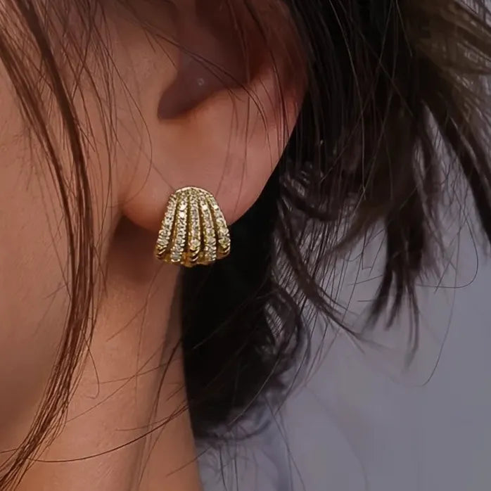 Geometric Claw Shaped Cubic Zirconia Hoop Earrings Brass Alloy Women