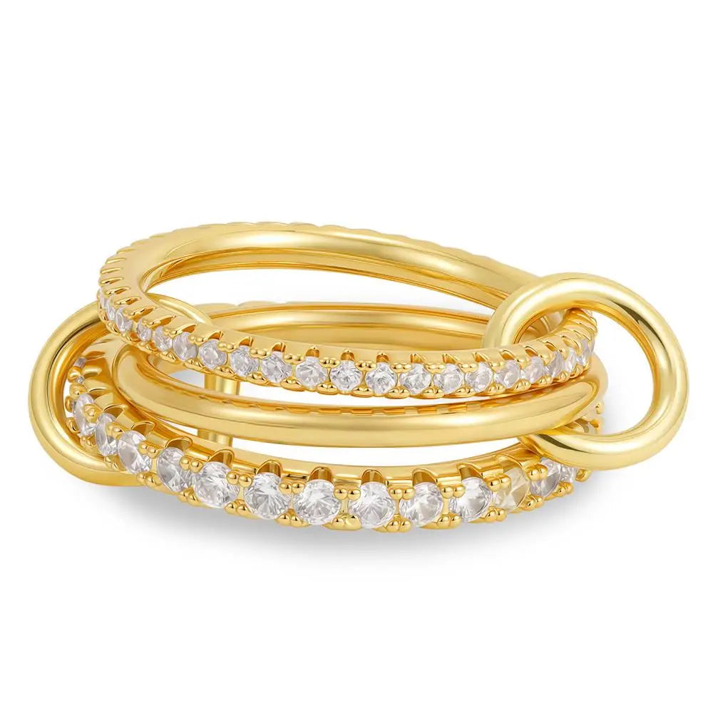 Chunky Gold Plated Stainless Steel Zircon Multilayer Everly Stacked Ring Eternity Jewelry