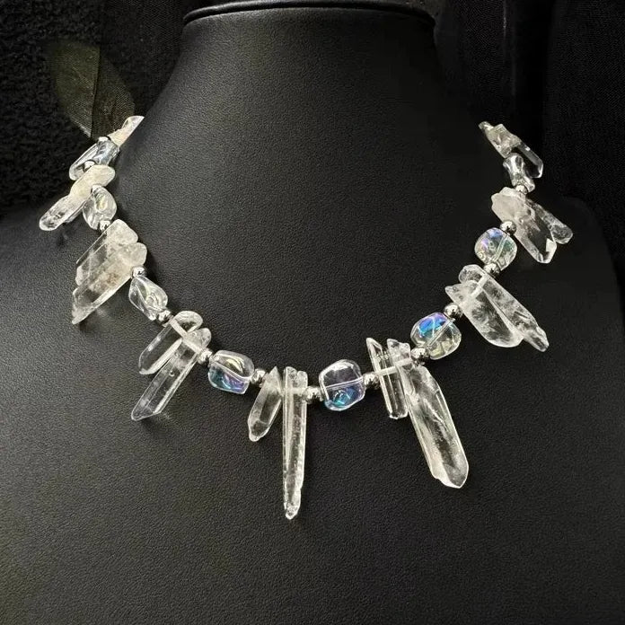 Natural Crystal Irregular Geometric Pendant Necklace Metal Choker Unisex