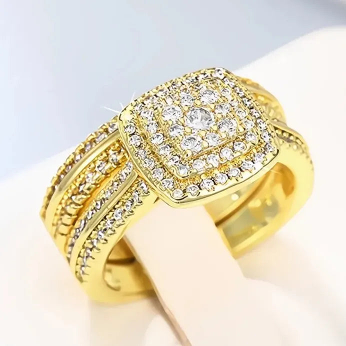 Elegant Gold Brass CZ Rings Set for Women Wedding Bridal Party Jewelry