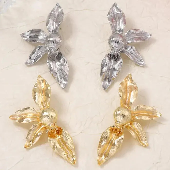 Retro Personalized Large Flower Earrings for Women Vintage Petal Drop Jewelry