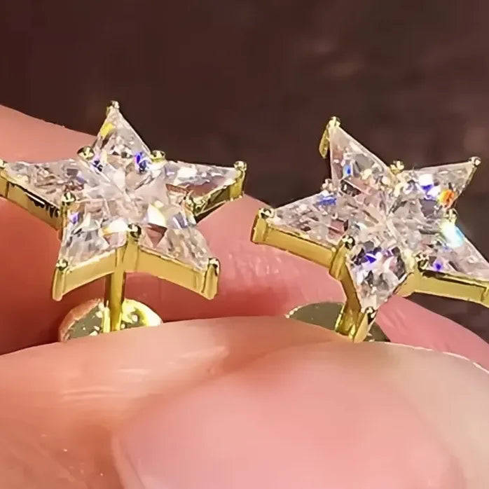 Star Women Stud Earrings Copper CZ Jewelry Fashion Party Wedding Gift