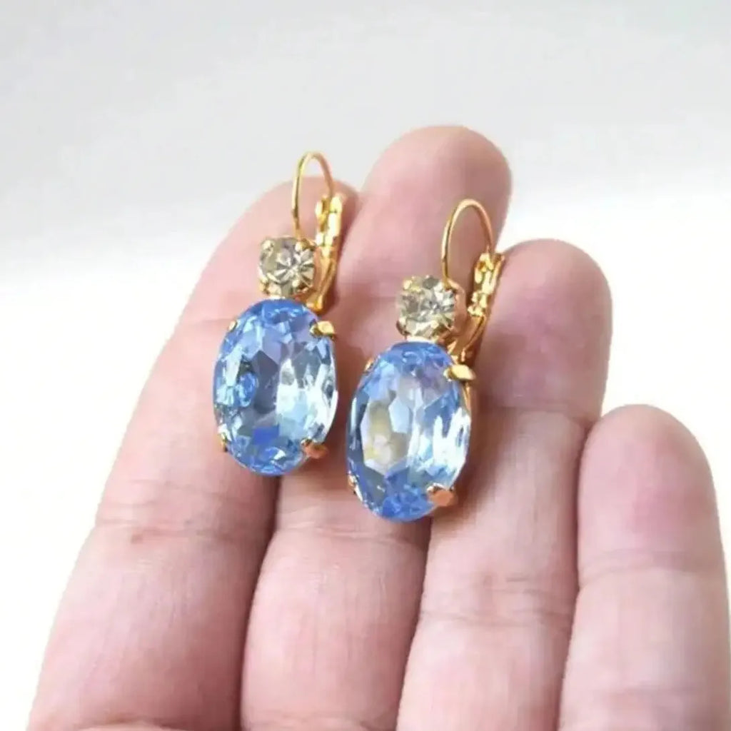 Luxury Geometric Blue Cubic Zirconia Crystal Drop Earrings Gold Zinc Alloy Jewelry