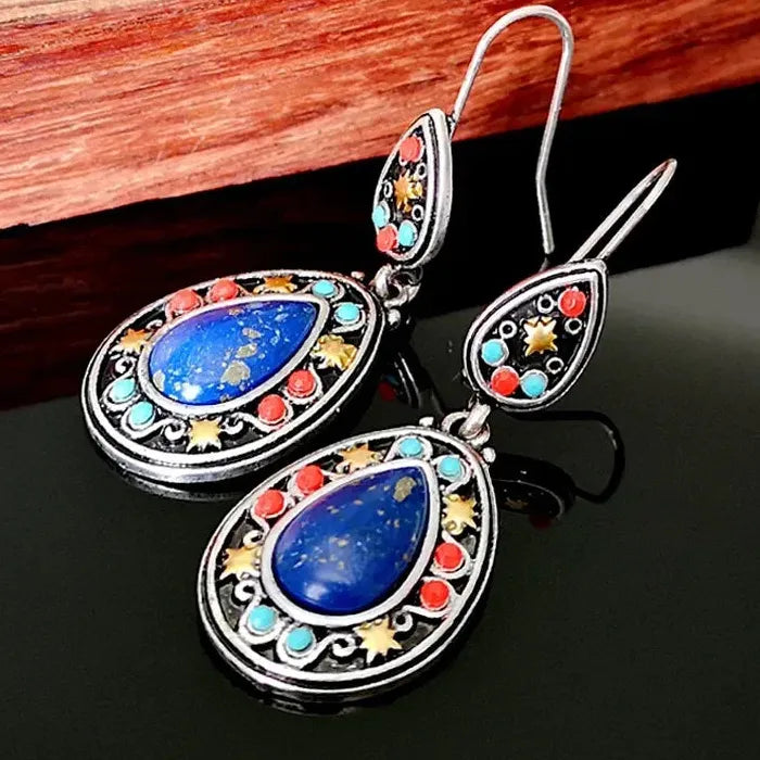 Silver Water Drop Dangle Earrings with Natural Stone for Women Bridal Wedding Gifts