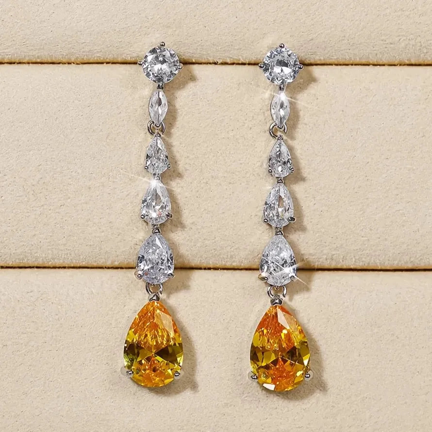 Bright Pear Yellow Cubic Zirconia Geometric Copper Alloy Drop Earrings for Women
