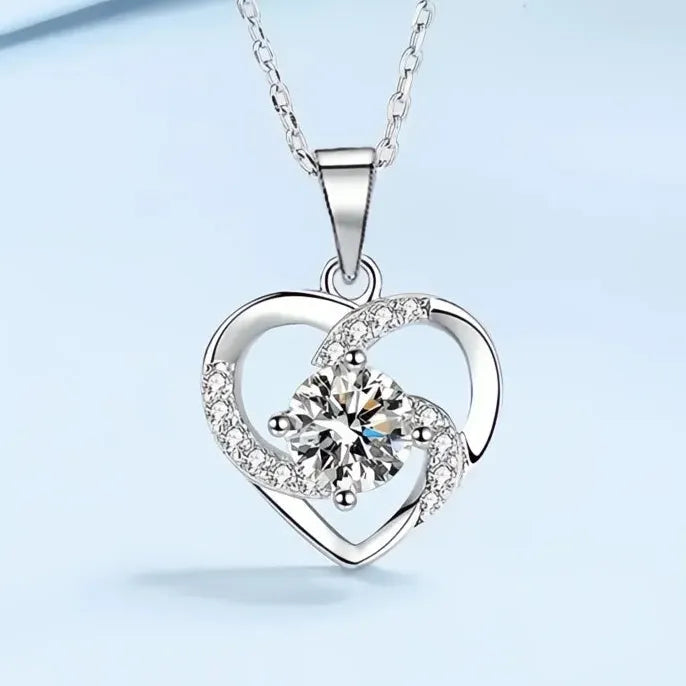 Delicate Heart Pendant Necklace for Women Wedding Jewelry Silver Cubic Zirconia