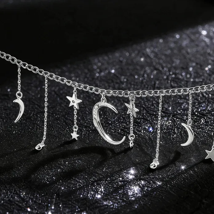 Vintage Moon Star Tassel Pendant Necklace for Women Zinc Alloy Crystal Gift