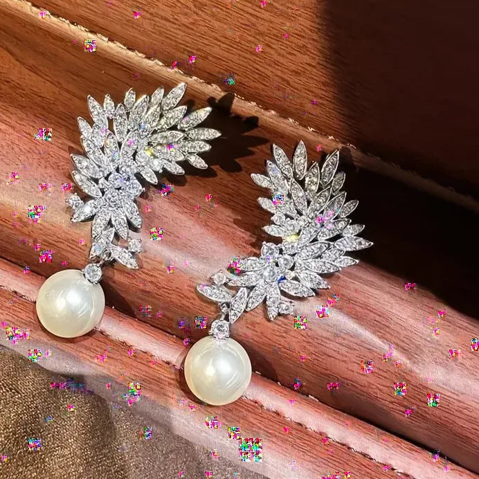 Elegant Modern Drop Earrings with Simulated Pearl & Cubic Zirconia for Women