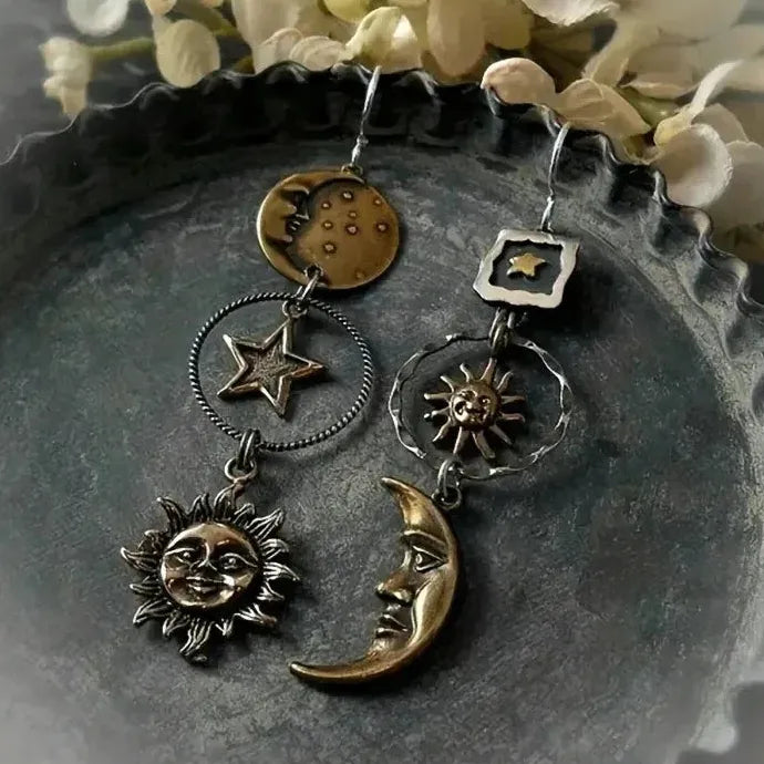 Greek Mythology Sun Moon Pendant Earrings Women Zinc Alloy Party Jewelry Gift